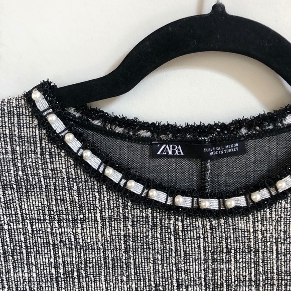 SOLD Zara Tweed Shift Dress with Faux Pearl Trim - Picture 4 of 7